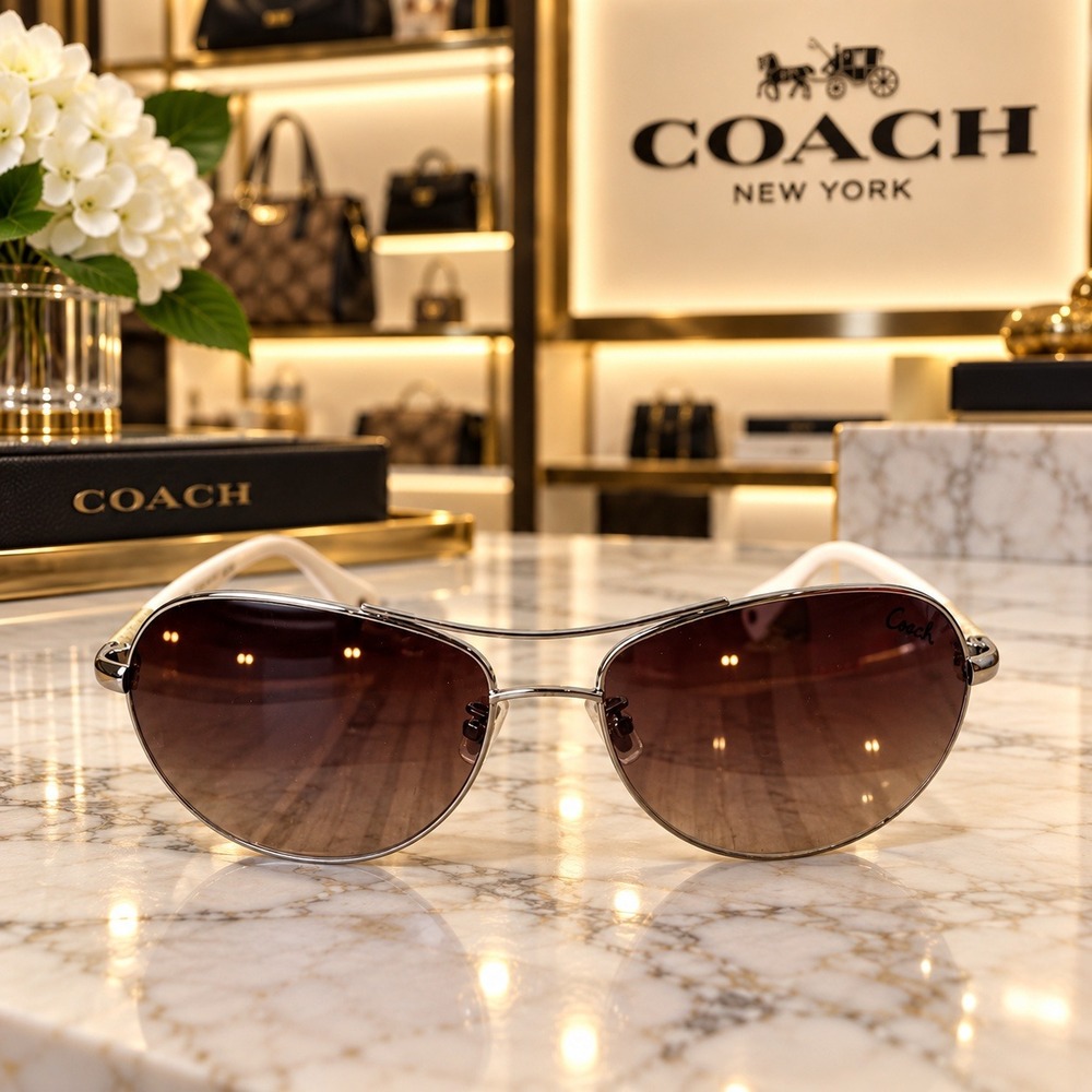 Coach S567 Allegra Aviator Sunglasses Silver White Signature Gradient Lens
